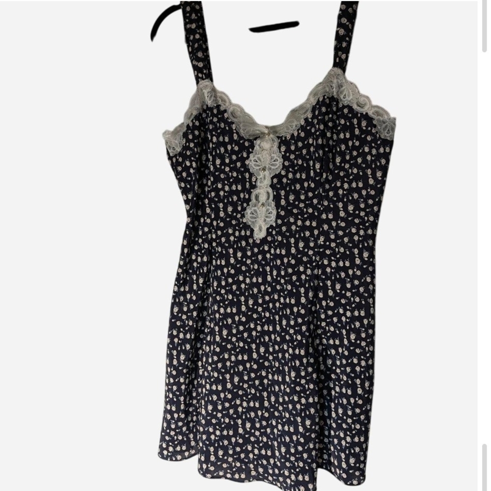 Pre-owned Vintage Navy Floral Lace Women's Chemise - Picture 3 of 6